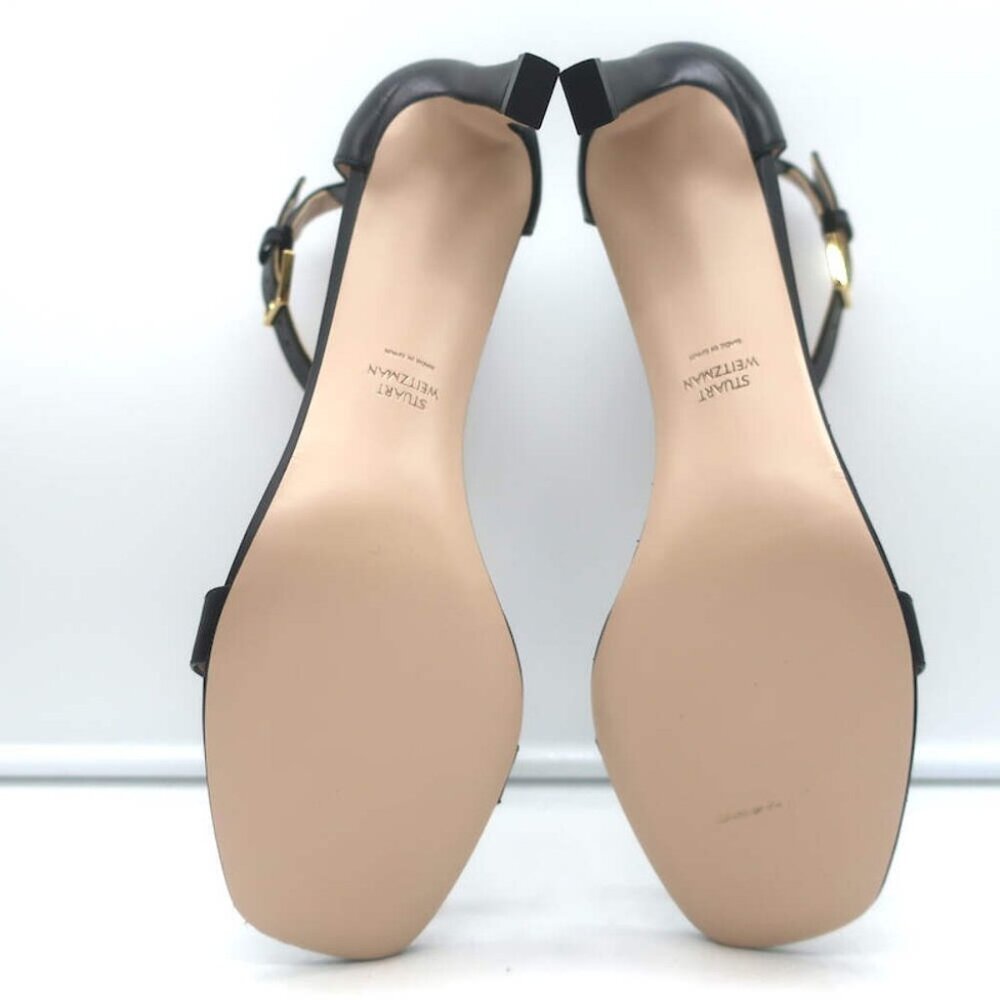 Stuart Weitzman Square Nudist Sandals Black Leather Size 9 Ankle Strap Heels NEW - Picture 10 of 10